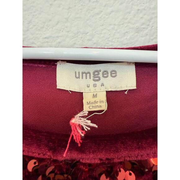 NWT Umgee Sequin Velvet Short Sleeve Top Maroon Burgundy Wine Medium - Picture 3 of 7